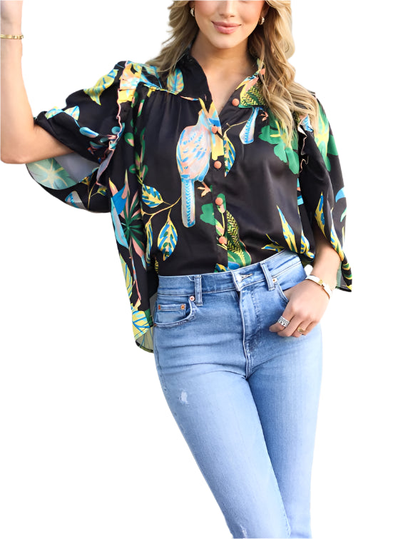 Toucan Jungle Puff Sleeve Top