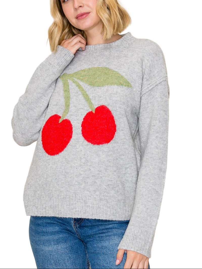 Add a splash of fun to your wardrobe with this Cherry Printed Sweater! Featuring a cozy crew neck and vibrant cherry prints, it’s perfect for brightening up any day. Soft and comfy, it’s your go-to for playful style and everyday ease.