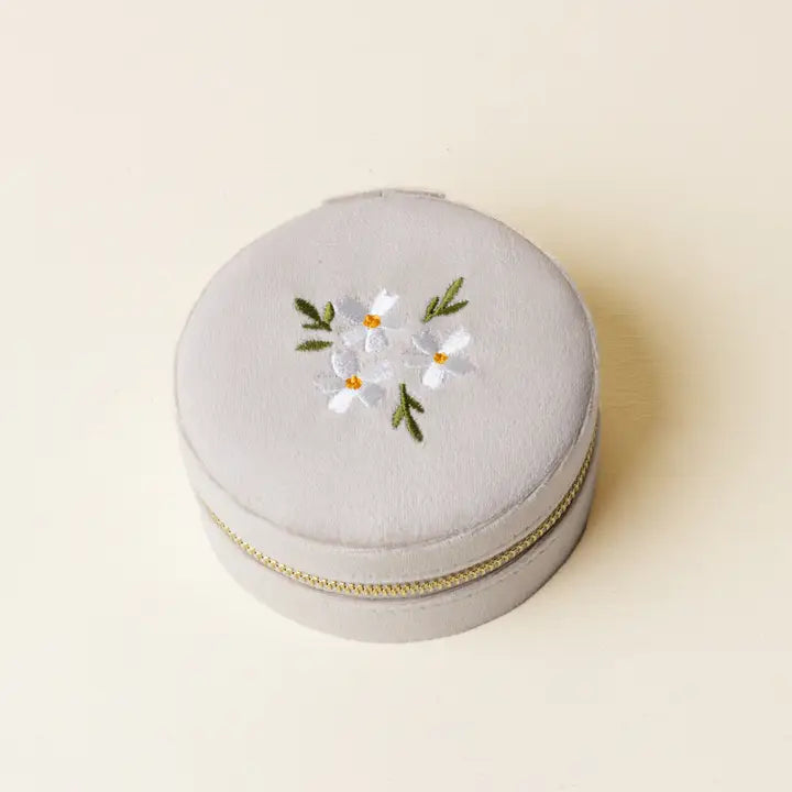 Floral Round Velvet Jewelry Case