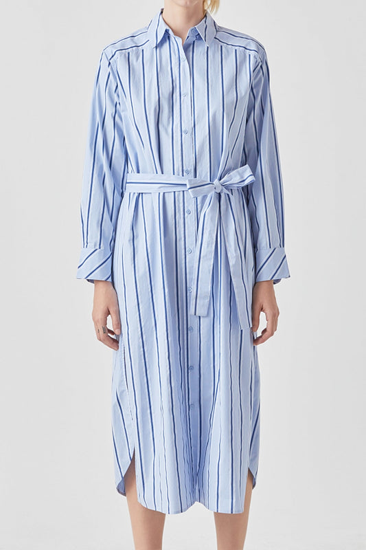Francis Powder Blue/Navy Striped Maxi Shirt Dress
