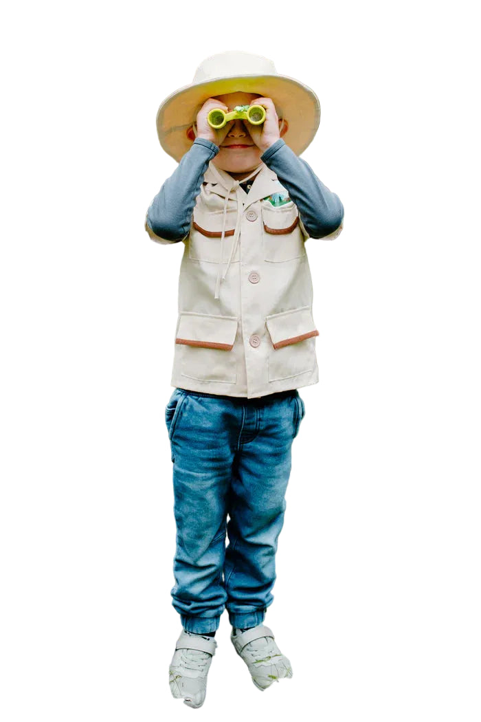 A brand new Career costume has been added to our collection! The Forest Guardian Set includes a khaki button-up shirt, a khaki safari hat, vibrant green binoculars, a magnifying bug jar, and bug catchers! This 5-piece set costume is can be a park ranger, safari tour guide, or even a paleontologist. Whatever you dream it to be, this costume encourages your child to use their imagination to explore the world around them.