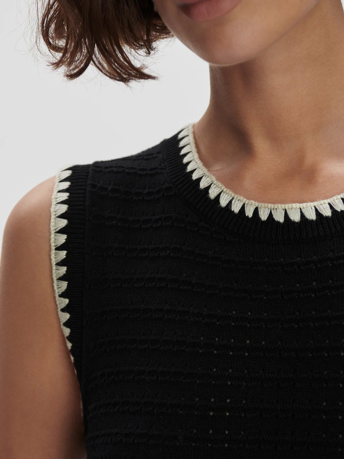 In a striped pointelle knit with side splits and contrasting scalloped edging, the Dwight tank dress elevates your everyday style. Cut for a modern midi length, it’s perfect for beach days with sandals or evenings out.