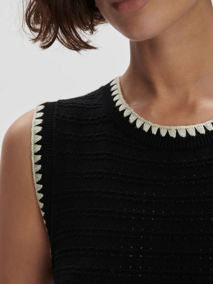 In a striped pointelle knit with side splits and contrasting scalloped edging, the Dwight tank dress elevates your everyday style. Cut for a modern midi length, it’s perfect for beach days with sandals or evenings out.