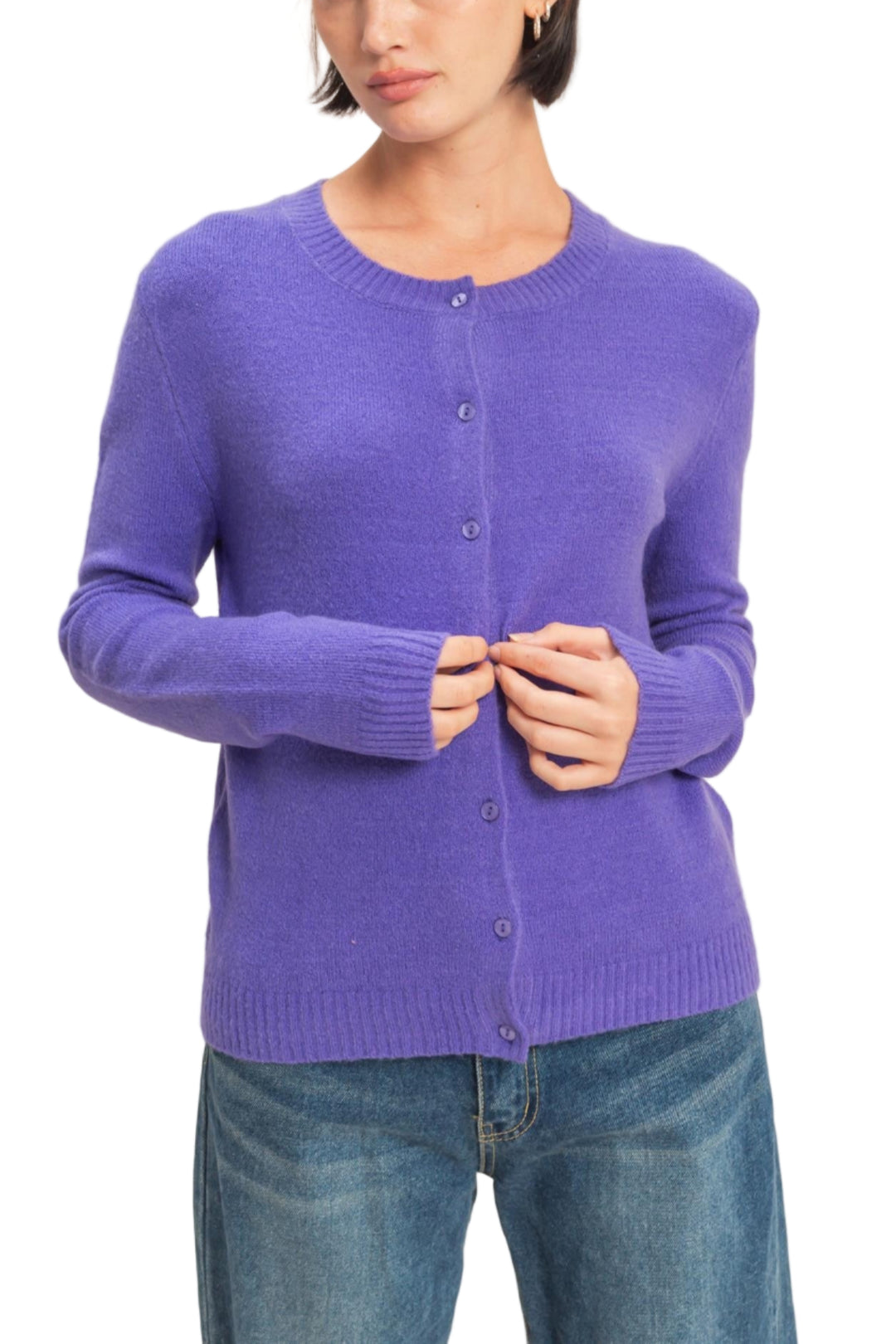 Crew Neck Buttoned Cardigan