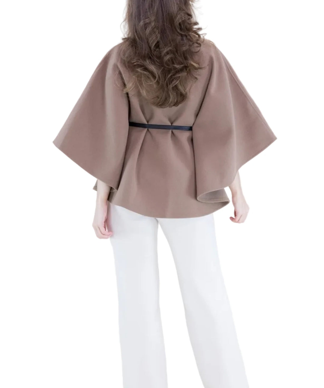 Funnel Neck Faux Leather Belt Cape