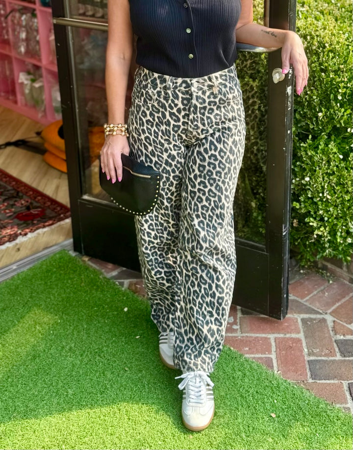 Leopard Print Barrel Jean in Multi