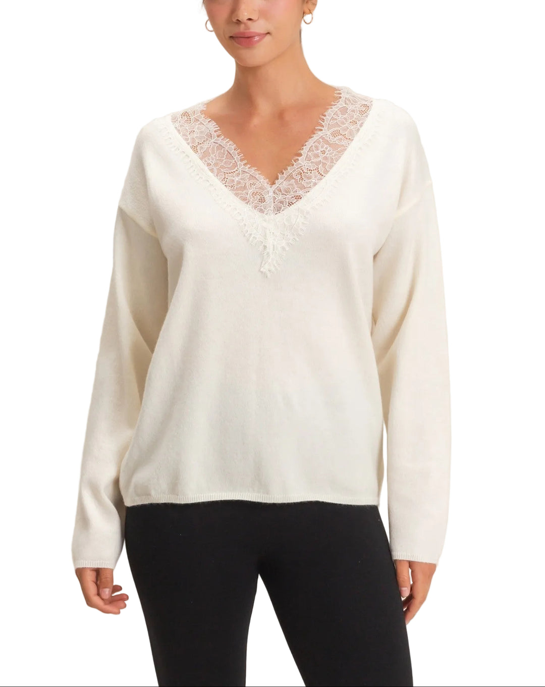 Elevate your everyday wardrobe with the Linda Lace Trim V-Neck Sweater. This refined piece features delicate lace detailing along the neckline, adding a touch of elegance to a timeless silhouette. The flattering V-neck design creates a lengthening effect, while the soft, quality knit provides all-day comfort. Perfect for layering or wearing solo, this versatile sweater transitions seamlessly from office to weekend. A wardrobe essential that pairs effortlessly with jeans, trousers, or skirts for countless st