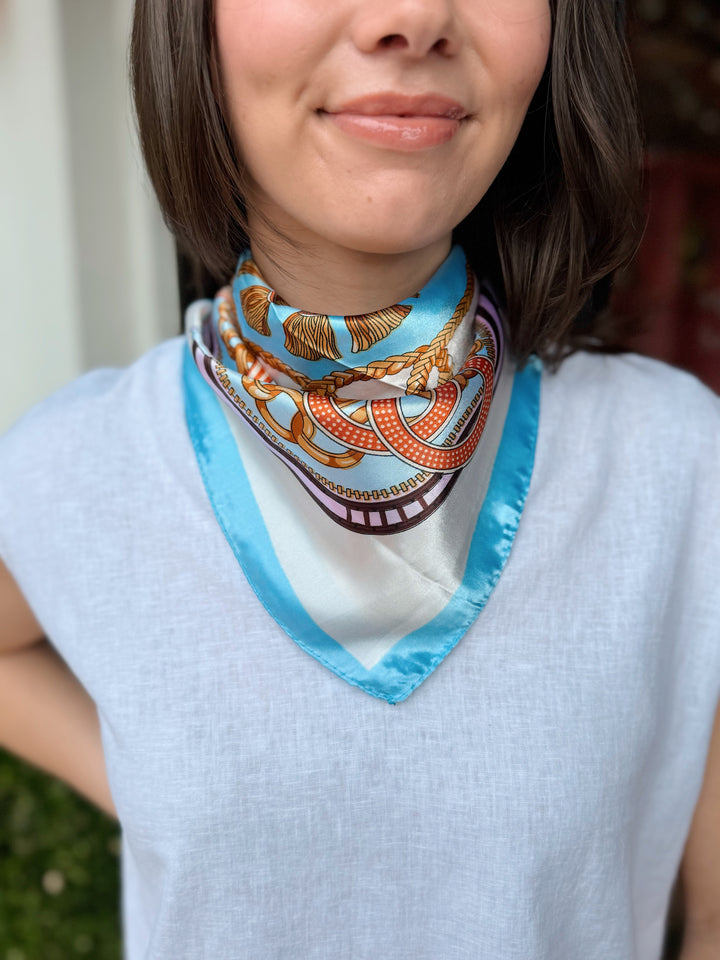 Tassel Printed Silky Bandana Scarf