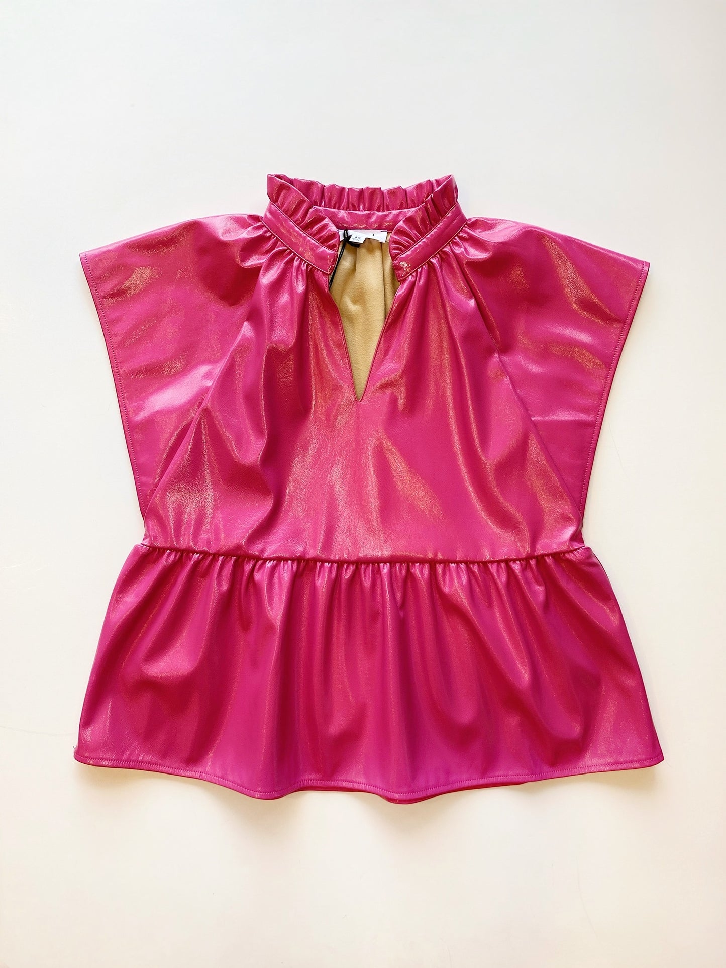 Anna Pink V Neck Leather Top