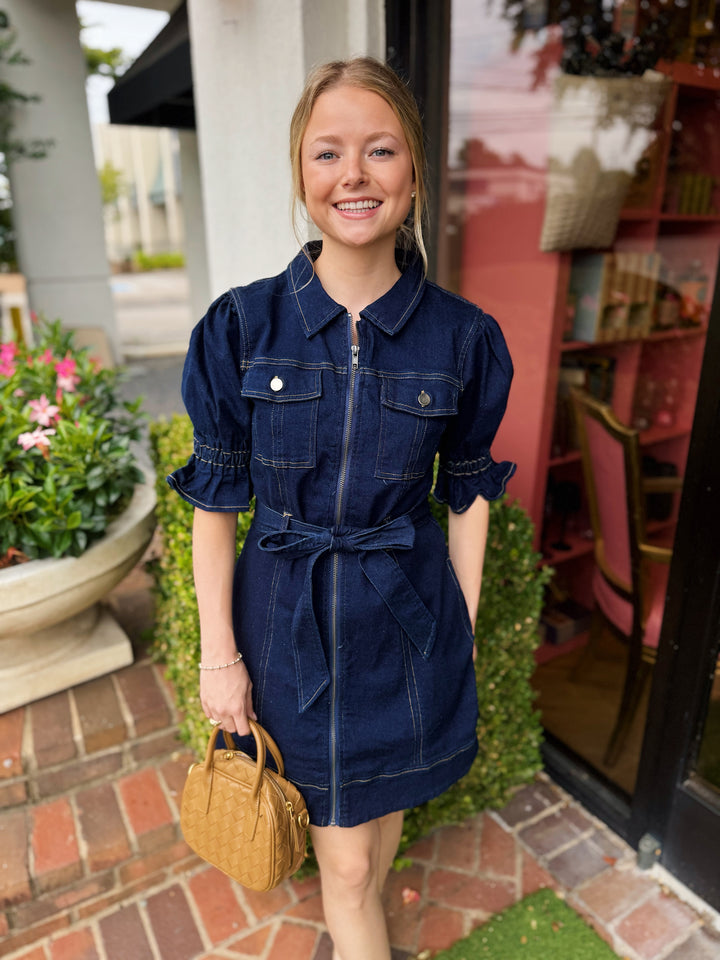 Denim Front Zip Mini Dress