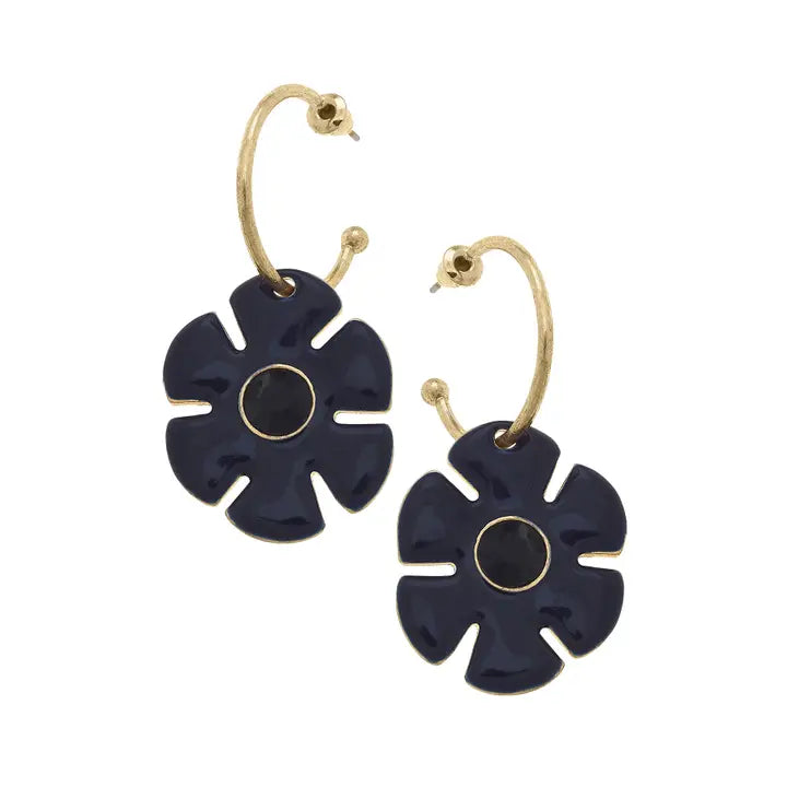 Donna Rhinestone Enamel Flower Drop Hoop Earrings