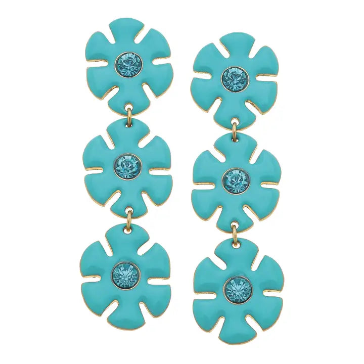 Ricki Rhinestone Enamel Linked Flower Earrings