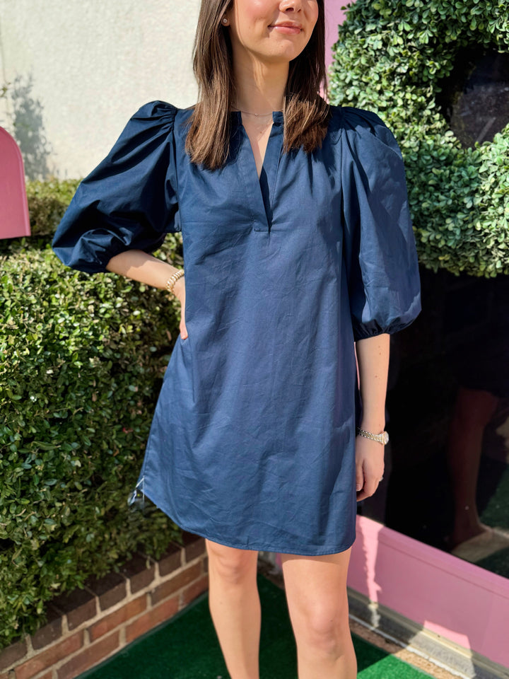 Victoria Shift Split Neck Mini Dress