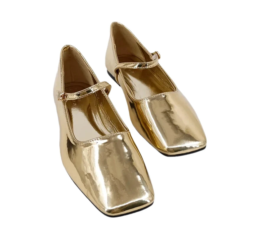 Elevate any outfit with the ADDISON ballet flats. These shoes revive a beloved trend with a touch of elegance. They are made from luxurious faux laminated silver leather, featuring a delightful Mary Jane shape, pointed toes, and a dainty buckle-fastening strap. Their timeless design effortlessly elevates various ensembles, adding a sophisticated charm to every look.
