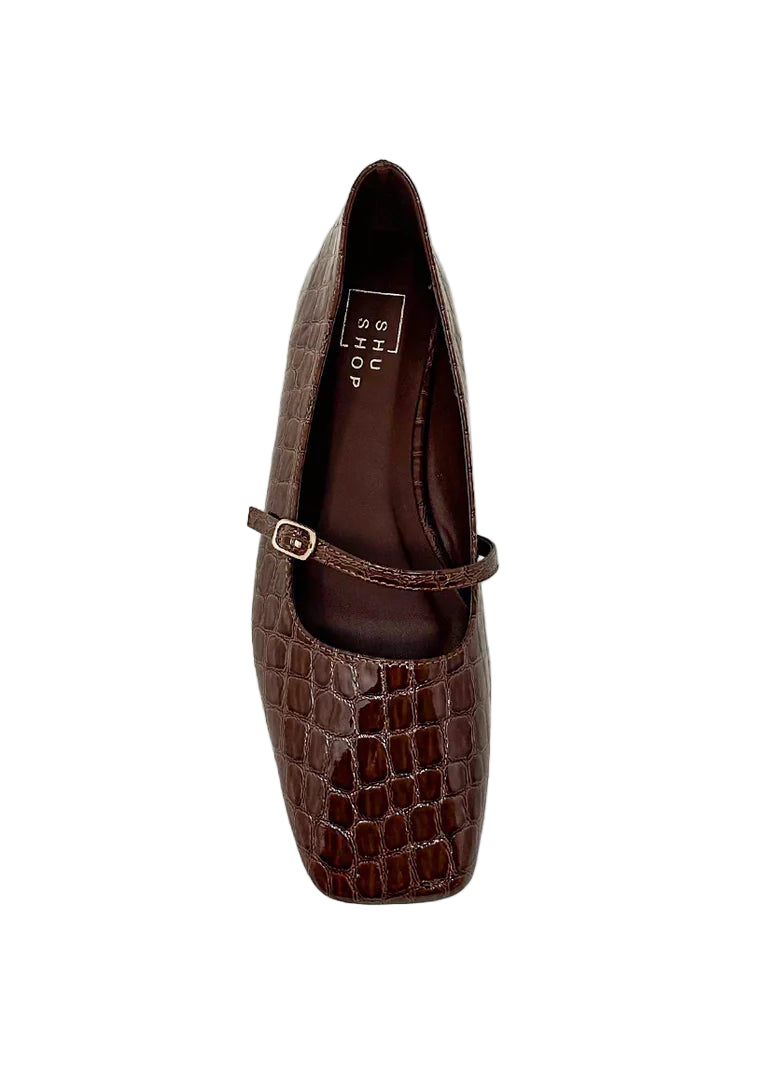 Adele Brown Croc Ballet Flat