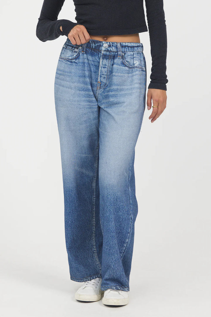 Callie Medium Denim Fleece Wide Leg Pant