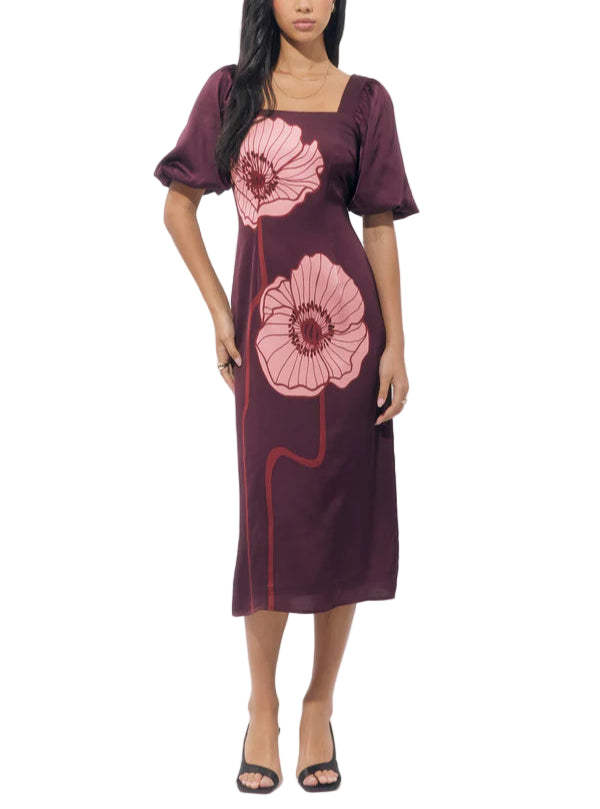 Alena Puff Sleeve Poppy Maxi Dress