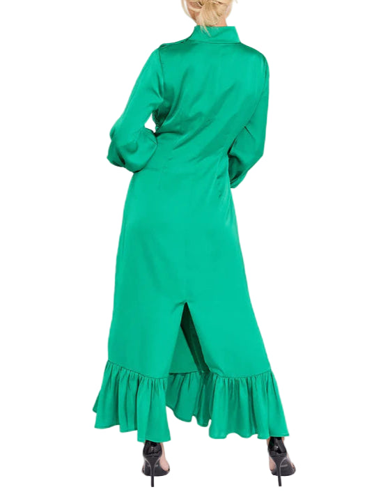 Classy and chic, The Parker Dress is making a statement with a mock neck line, balloon sleeves and a maxi skirt with ruffle trim. 

Fabric Content: 100% Polyester
Fabric: Poly Charmeuse
Machine wash cold