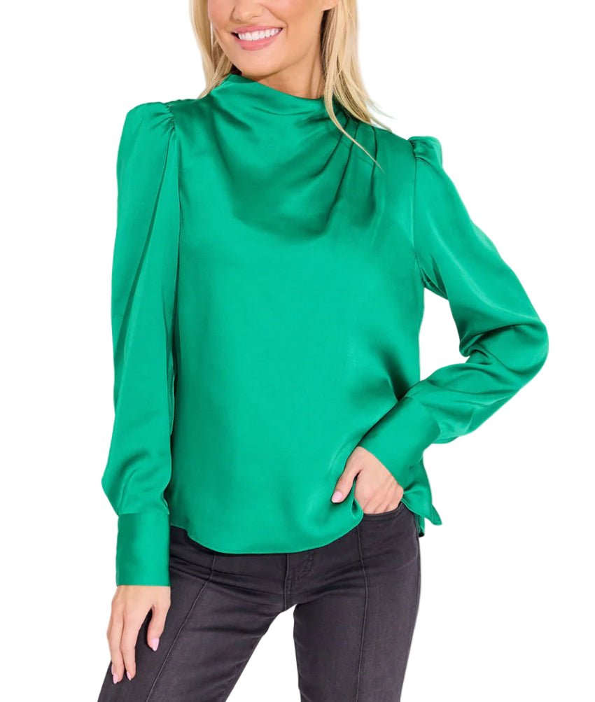 Calling all boss babes! The Scarlett Top is a perfect day to night option for a busy work day at the office or a happy hour at 5. Featuring ruching, puff sleeves and button detailing at the wrists.

Fabric Content: 100% Polyester
Fabric: Poly Charmeuse
Machine wash cold