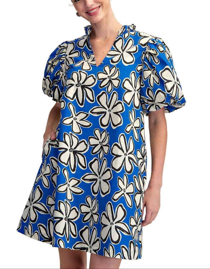 Anna Floral Mini Dress in Royal
