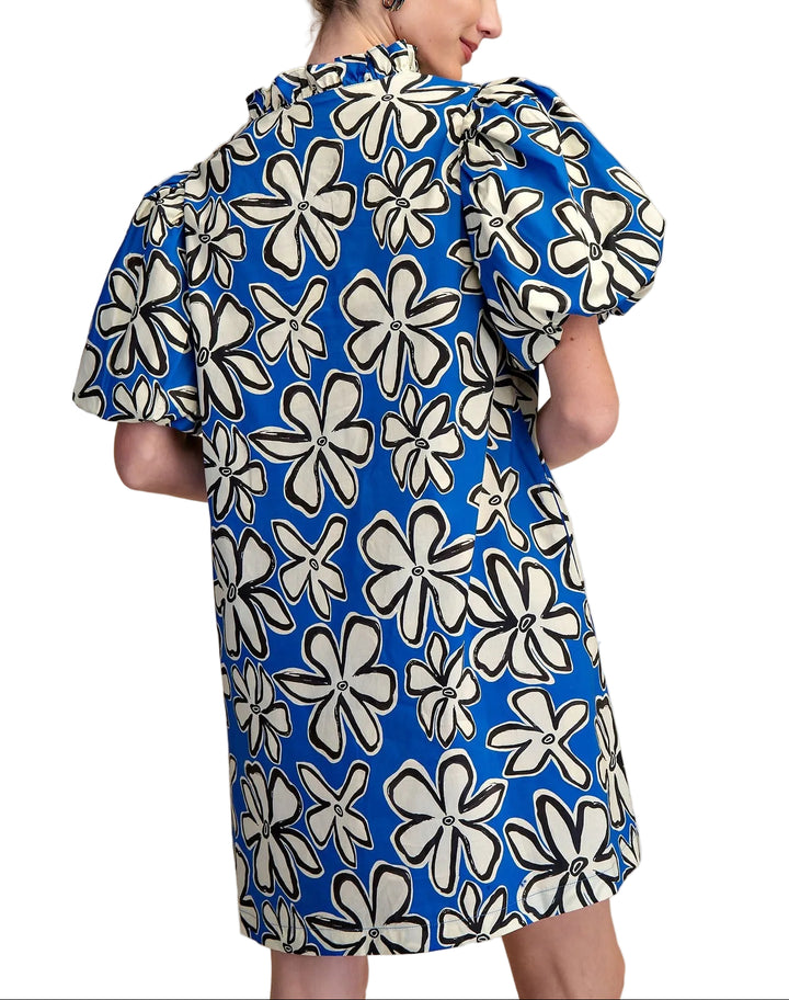 Anna Floral Mini Dress in Royal