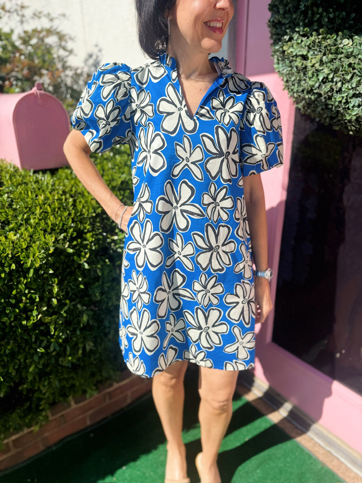 Anna Floral Mini Dress in Royal