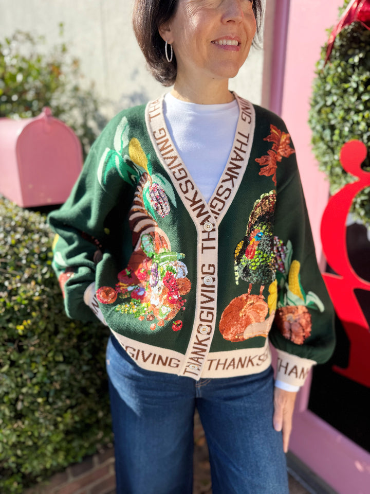 Dark Green 'Thanksgiving' Button Cardigan