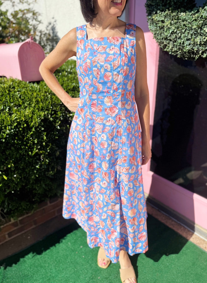 Morgan Shell Print Midi Dress in Blue