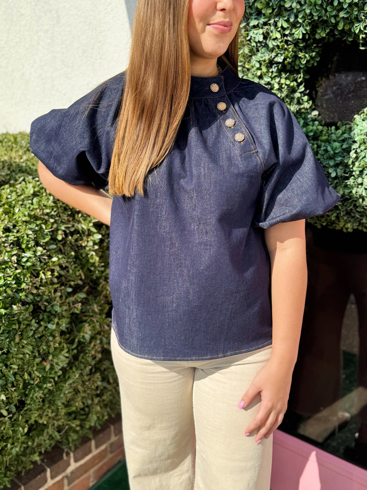 Hannah Puff Sleeve Denim Top