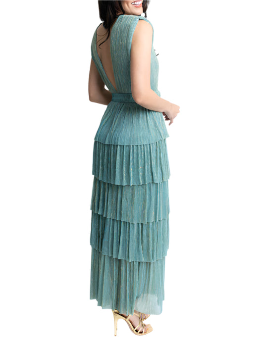 Metallic Double Vneck Maxi Dress