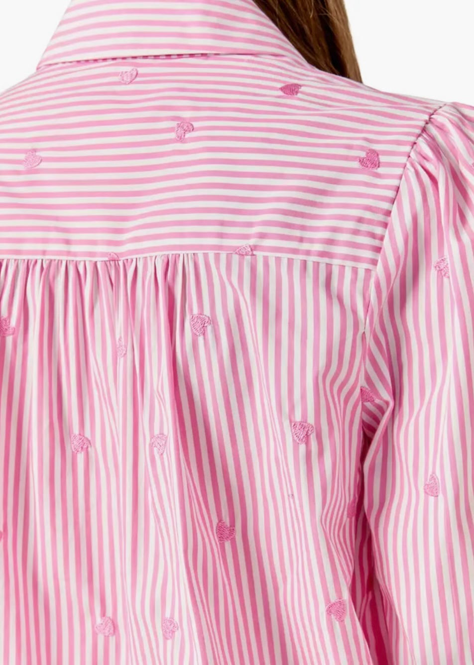 Heart Embroidery Stripe Shirt