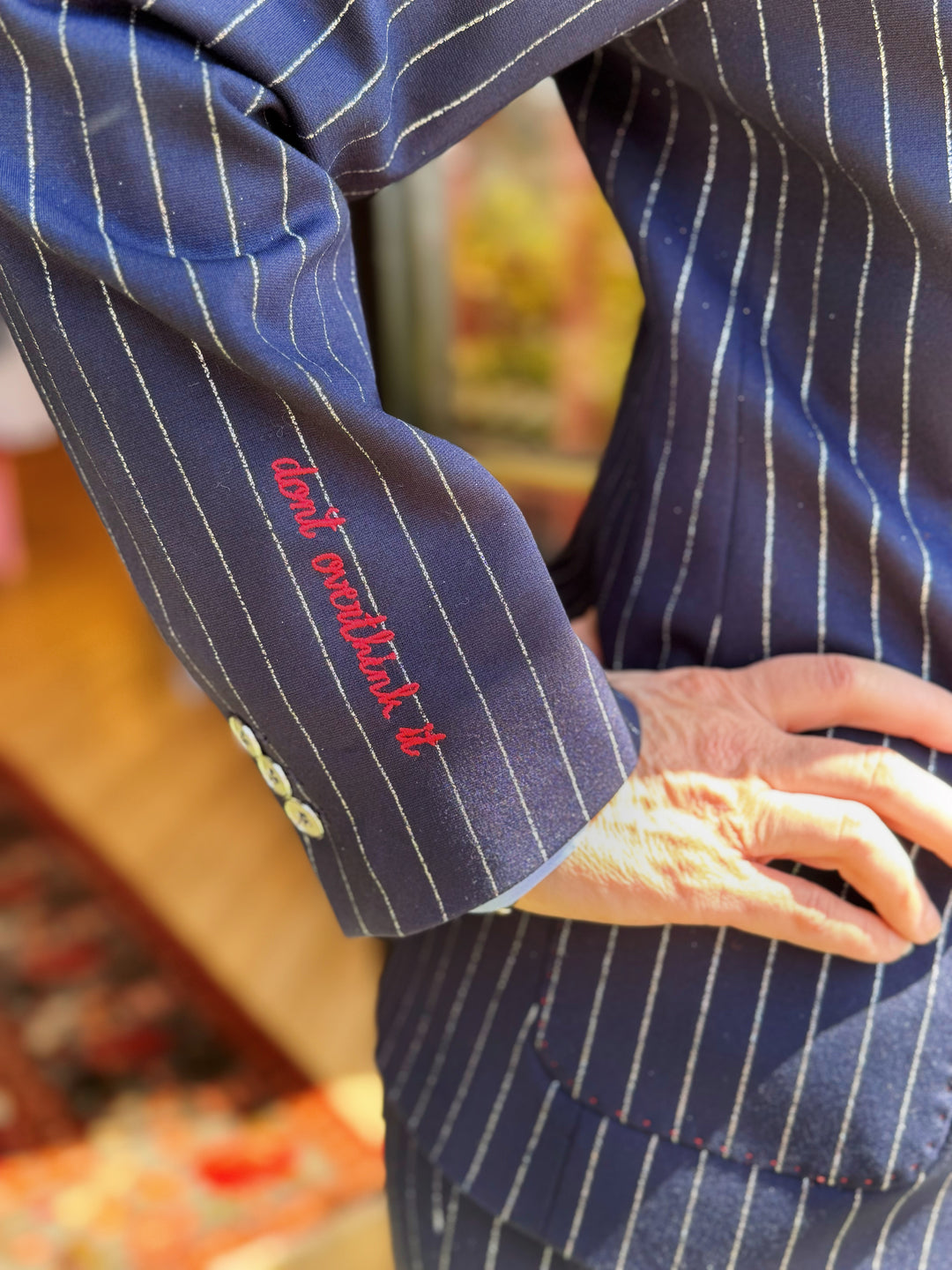Harlow Embroidered Navy Pinstripe Blazer Set by Vilagallo
