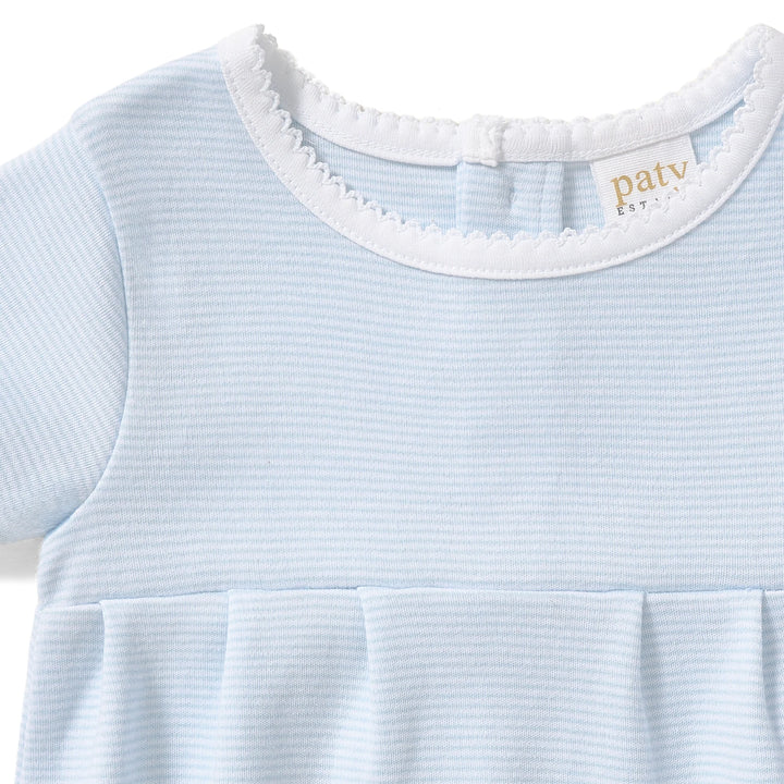 A timeless essential for baby, this classic bubble is crafted from soft, breathable organic cotton interlock fabric for all-day comfort and gentle wear on delicate skin. Designed with a clean, traditional silhouette, it features delicate picot trim along the neckline and a softly pleated front for a refined, heirloom-inspired look. &amp;nbsp;The lightweight fabric allows for easy movement, while bottom snaps provide quick and convenient diaper changes. Perfect for everyday wear, special occasions, and baby gift