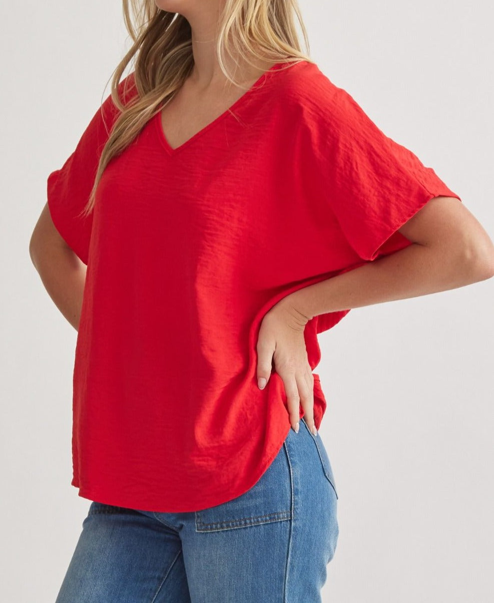 Betsy V-Neck Top, red v-neck top