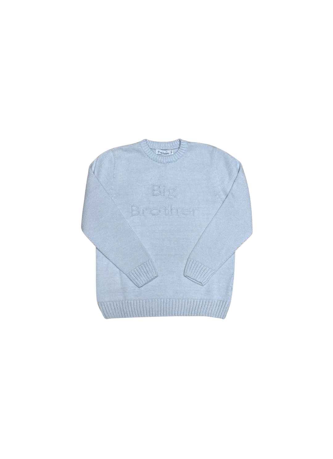 A light blue crewneck sweater with &