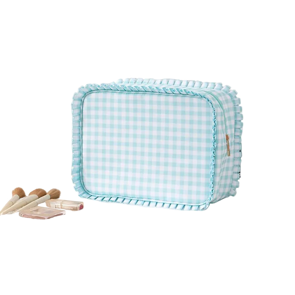 Nylon Gingham Pouch with Ruffle - Pickering Boxwood