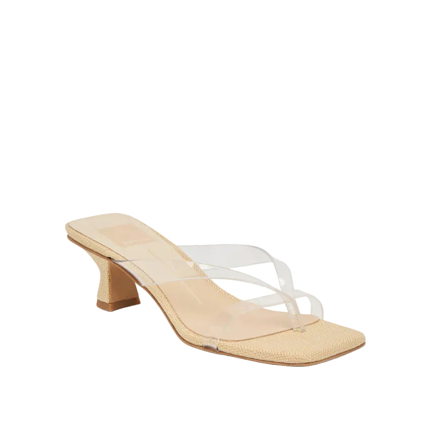 BREVEL’s sleek and modern silhouette is now available in cool and current vinyl colorways. This sustainably-crafted sandal features a thong-like strap that intersects with a horizontal strap for extra security and a low architectural heel for a little extra interest. With on-trend colorways like transparent crystal, translucent neutrals, and playful rose or dusty blue, BREVEL’s bold jelly design is the ultimate day-to-night style. 