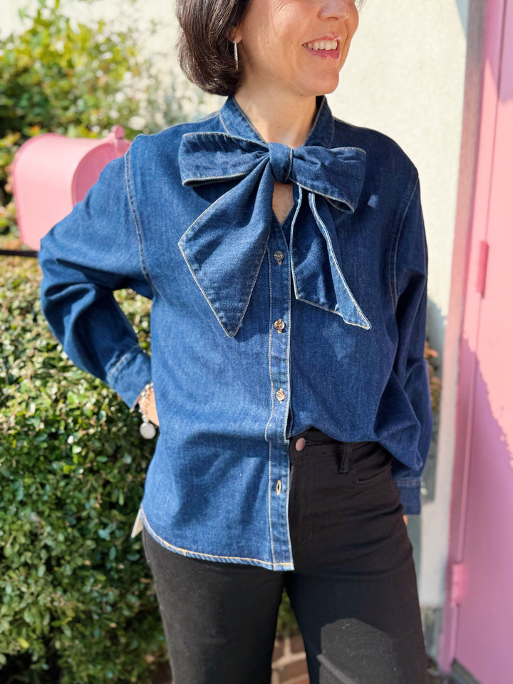 Juliette Bow Tie Denim Top