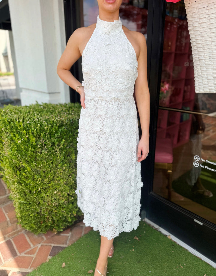 Serafina Halter Dress in White - Pickering Boxwood