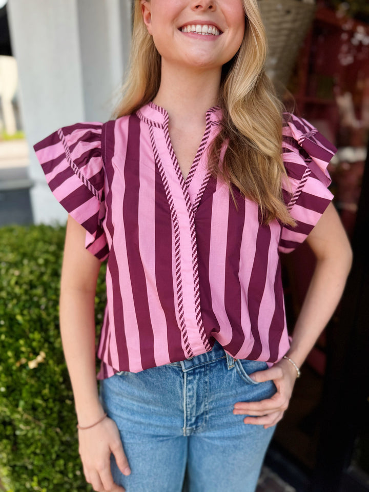 Zinnia Flutter Sleeve Stripe Top
