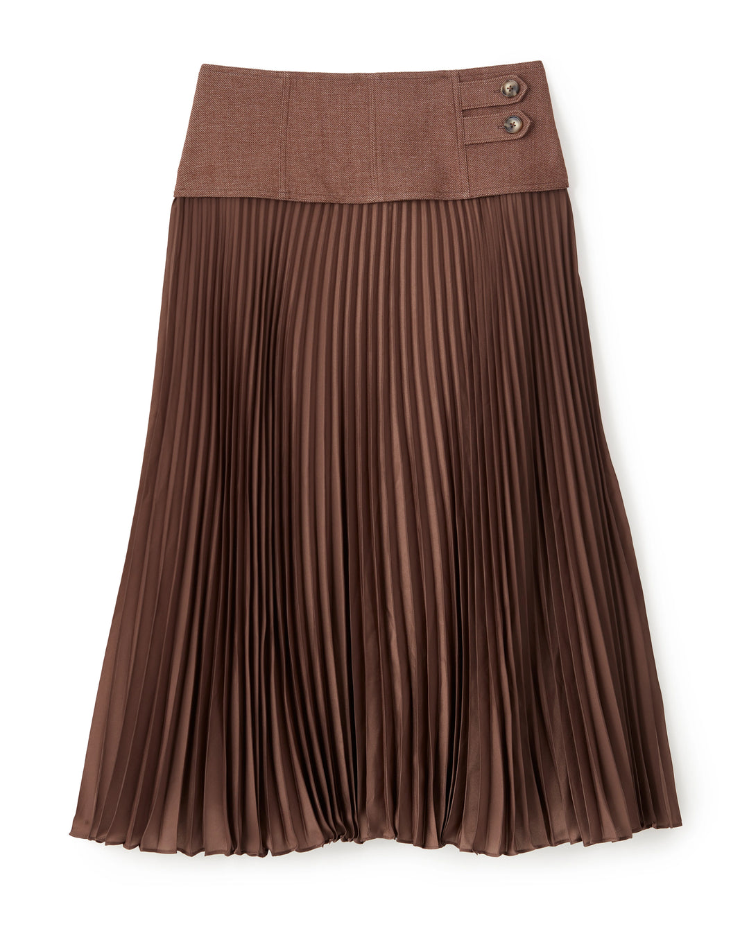 Our Estelle Skirt returns, now in warm mocha—a hue that deepens its charm. With soft pleats that sway like a quiet rhythm and a structured yoke that frames the waist, it’s a piece designed to move with feeling.

Sculpted Waist: Contrast yoke with decorative buttons and topstitching
Subtle Volume: Midi-length pleats in a softly draped fabric
Hidden Ease: Back elastic and full lining for comfort and coverage