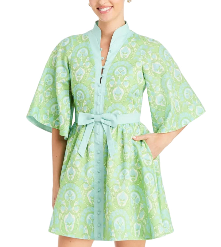 Carmen Mini Dress in Trellis Verte by Mestiza