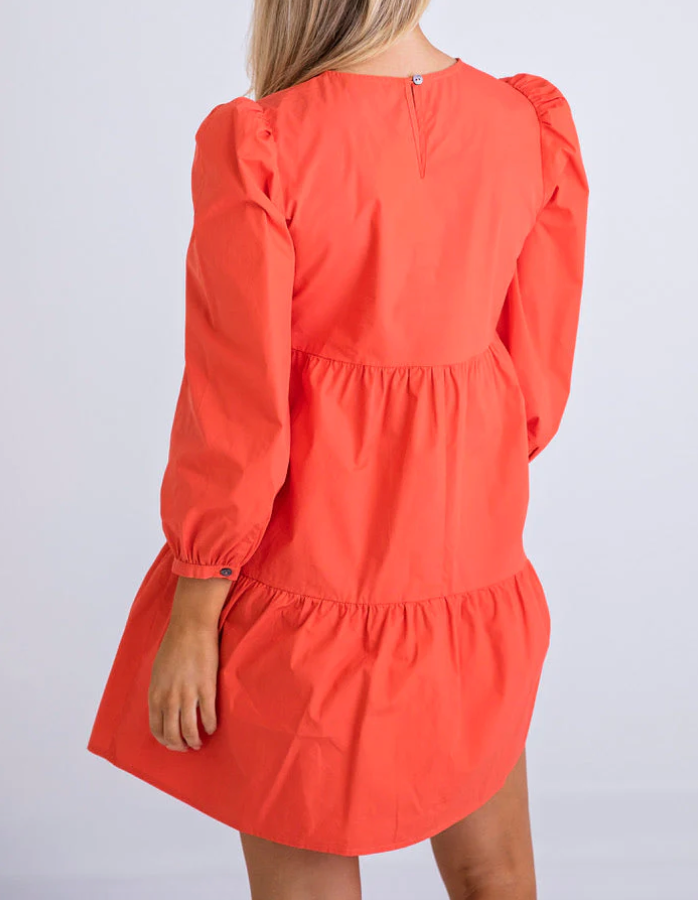 Coral Poplin Long Sleeve Tiered Dress by Karlie