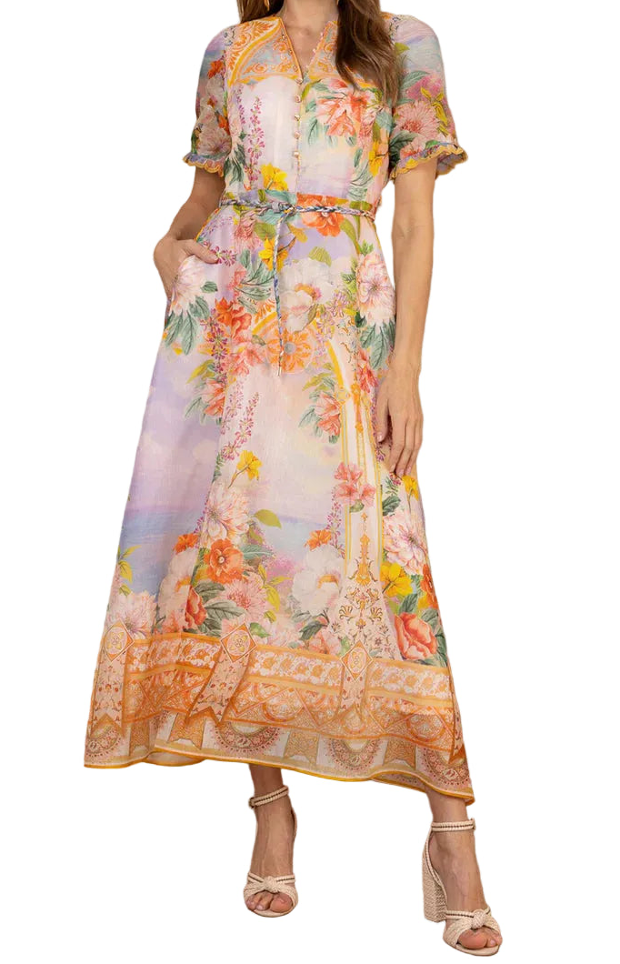 Cyrilla Linen Organza Maxi Dress Gold / XL