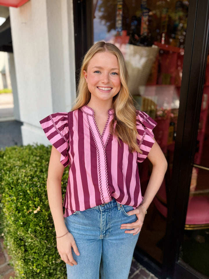 Zinnia Flutter Sleeve Stripe Top