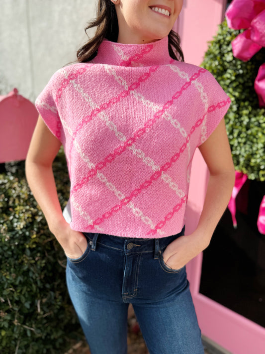 Chain Print Knit Vest, sweater vest, pink, chain detailing 