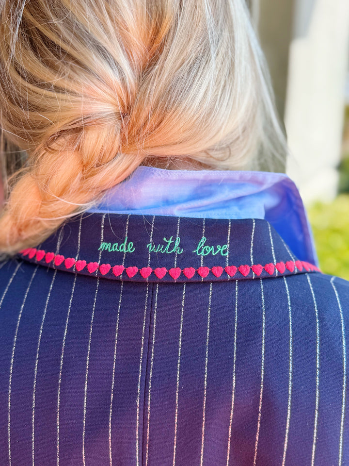 Harlow Embroidered Navy Pinstripe Blazer Set by Vilagallo