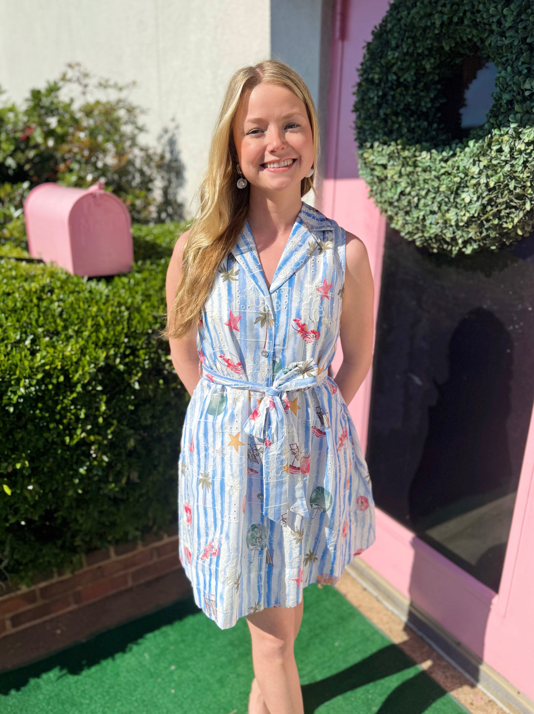 Brittany Tropical Print Dress in Blue