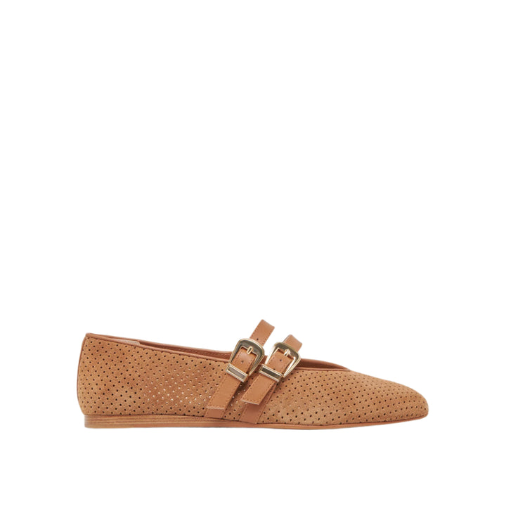 Baylee Pecan Perforated Suede Ballet Flats