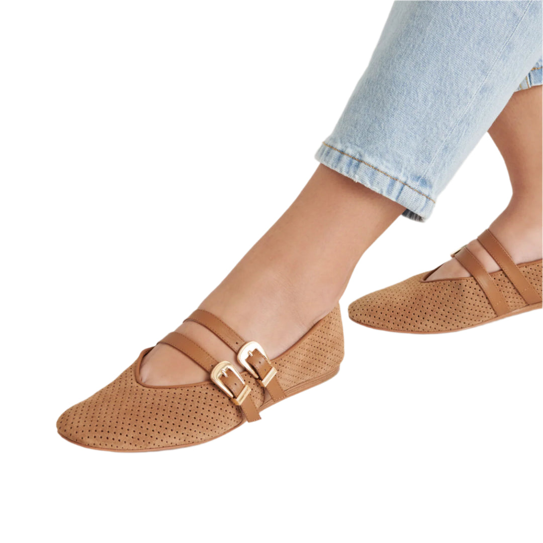 Baylee Pecan Perforated Suede Ballet Flats